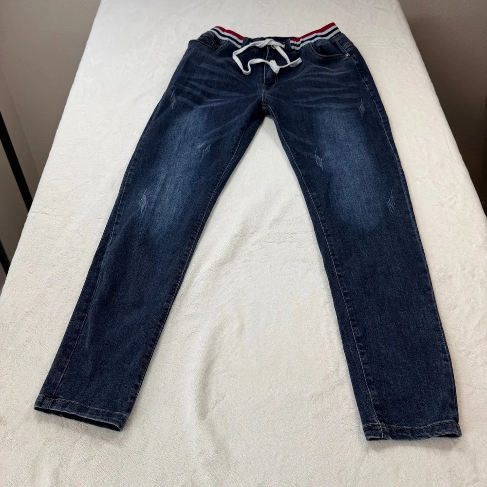 Ferryboat 76 Jogger Jeans Mens 38 Blue‎ Good Elastic Waist Drawstring Distressed